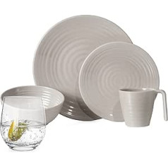 Melamine Camping Crockery Set for 1-4 People, 4-32 Pieces, Cup, Bowl, Glasses, Plate Set, Picnic BBQ Cookware, Coffee Design