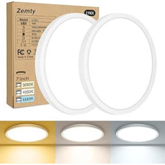 zemty [2 Gab./3 Krāsas 3000/4000/6500 K LED griestu lampa plakana, 15 W 1800 LM diametrs 18 cm griestu lampas, apaļas īpaši plānas griestu lampas LED lampas griestu lampas, griestu apgaismojums vannas istabai,