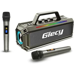 Giecy karaoke iekārtu komplekts, pārnēsājama karaoke sistēma ar 2 bezvadu mikrofoniem ar gaismas efektiem, dziedošais karaoke atskaņotājs atbalsta Bluetooth/TF/AUX/USB