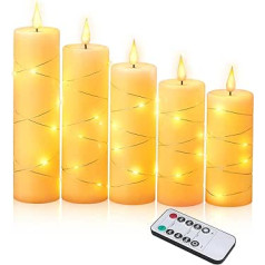 XEMQENER LED Candles with Embedded Fairy Lights, Realistic Dancing Flameless Candles with Remote Control, Timer, Dimming Function, Battery Operated Candles Flickering for Party, Festival,