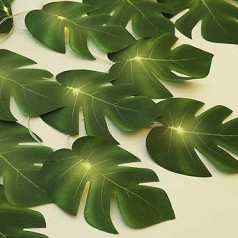 20 LED Monstera Leaf String Lights Tropical Artificial Rattan Palm Leaves Wall Hanging Vine Leaf Summer Decoration for Indoor Outdoor Jungle Beach Theme Table Decoration