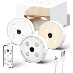 EZVALO virtuves LED apakšapgaismojums, Prožektors, Darbināms ar baterijām, 1200 mAh grupas vadība ar tālvadības pulti, Puck Light, Korpusa apgaismojums, Bezvadu, Skapja apgaismojums, Darbojas ar baterijām, 3000 K/5000 K