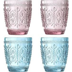 Premier Housewares Fleur stikla trauki, komplekts 4, 280 ml, 2 rozā, 2 zili