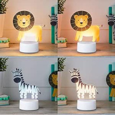 Lights4fun 8 LED Safari Night Light with Timer Function and Touch Sensor Lion & Zebra USB Battery Operated