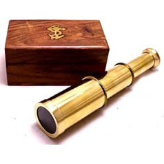 Captains 6 Brass Handheld Mini Telescope with Wooden Box Nautical Collectibles by Krishna Mart India