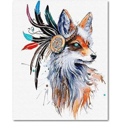 Fuumuui Painting by Numbers Adults and Children Beginners Painting Including Brush and Acrylic Paints 40 x 50 cm - Animals, Fox with Feathers