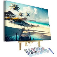 TISHIRON Paint by Numbers Adults Beach Adult Paint by Numbers Komplekti ar otu un akrila pigmentu Jūras ainavu eļļas roku gleznojumi Mājai 40 x 50 cm (rāmis)