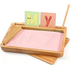 AtMini Montessori smilšu planšetdators agrīnās apmācības burtu un zīmju rotaļlieta Koka Montesori smilšu galda rotaļlieta bērnu agrīnai motorikas attīstībai (rozā)
