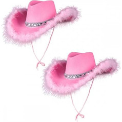 A2ZFD 2 Pack Adult Sequin Feather Cowboy Hats Pink Large
