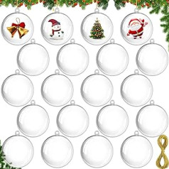 Pack of 20 Plastic Christmas Baubles, Christmas Tree Decorations, Plastic Transparent Christmas Baubles for Christmas Decoration, Christmas Tree, Wedding, Parties, DIY Decoration (10 cm)