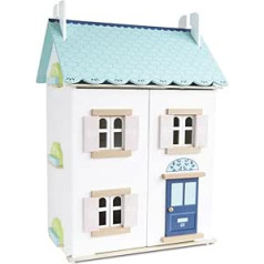 Le Toy Van — H125 — Blue Belle 3 gadus veca FSC koka leļļu māja meitenēm, 2 stāvi, gar. 44 x 36 x 66 cm, ar slēģiem, logiem un atveramām durvīm, ekoloģiska Montesori spēle