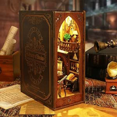 DIY Book Nook Kit koka leļļu namiņš Miniatūra leļļu namiņš ar mēbelēm un LED gaismu 3D mīklu koka grāmatu kakts DIY modeļu veidošanas komplekts bērniem un pieaugušajiem