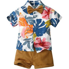 Toddler Beach Bodysuits Cute Little Boys Short Sleeve Floral Prints T Shirt Tops Shorts Child Kids Gentleman Outfits