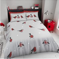 GC GAVENO CAVAILIA Birds Ziemassvētku gultas veļas komplekts Robin Single segas komplekts Easy Care Warm Soft Star segas pārvalki pelēks (135x200cm)