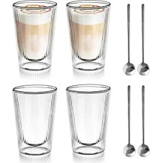 SAEIV Divsienu glāzes, 4 x 350 ml, kapučīno glāzes, dubultsienu kafijas glāzes, termoglāzes, dubultsienu, latte macchiato glāzes, dubultsienas, kafijas krūzes, tējas glāzes