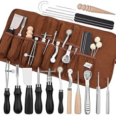 37 Pieces Leather Work Tools, Leather Hand Tools with Edge, Skiver, Sewing Tools for Hand Seams, Groover, Skiving Tool and Leather Craft Tools for Beginners, Professionals for Adults