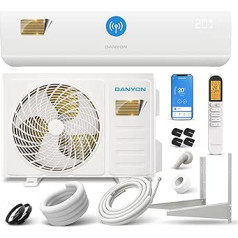 Danyon Split Air Conditioning Inverter 12000 BTU Gaisa kondicionēšana 3,4 kW Refrigerant R32 WiFi / WLAN App, LED displejs, pašattīrīšanās, titāns / zelts, pilns komplekts, 5 m vara vadi, sienas kronšteins