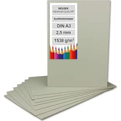 NEUSER PAPIER 20 x grāmatu iesiešanas kartons, DIN A3 (29,7 x 42 cm), biezums 2,5 mm (0,25 cm), svars: 1538 g/m², pelēks kartons amatniecībai, maketu izgatavošana, grāmatu iesiešana