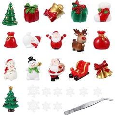 EXCEART 27-teiliges Weihnachts-Miniatur-Ornamente-Set, Kunstharz, Elch, Schneemann, Schlitten, Hirsch, Auto, Schnee, Ornament, Deko-Kit für DIY Feengarten und Schneekugeln