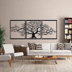 BAUPOR Tree of Life Metal Wall Decor Sculpture Metal 3D for Home Office Bedroom Living Room Outdoor Decoration Large Set of 3 Black (144x60cm)