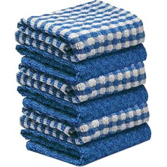 Virtuves dvieļi Kokvilnas frotē dvieļi Zili balti Monocheck Super Absorbent Drying Trauku tīrīšanas lupatiņas 35x65cm (zils, 6) 6 gab.