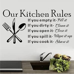 Our Kitchen Rules Wall Decals Vinyl Removable Wall Decor DIY Art Knife Fork Spoon Quotes for Dining Room Living Room Window Home Decor Wallpaper