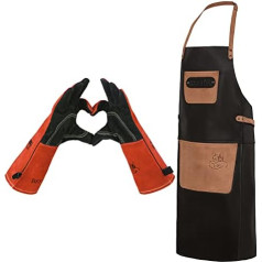 Black Forest Fox Set Buffalo Leather Barbecue Cooking & Kitchen Apron + Fireplace Oven Grill Welder Fireproof Gloves