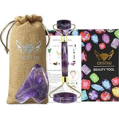 Crystali Gua Sha Set - Anti-Ageing Face Massage Roller and Scraper - Healthy, Beautiful, Young Skin - Amethyst from Brazil