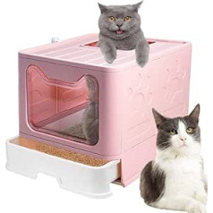 Meipire Foldable Cat Litter Tray, Front Entrance (with Door Panel) and Top Exit Super Large Space Cat Litter Tray with Extendable Tray and Litter Scoops