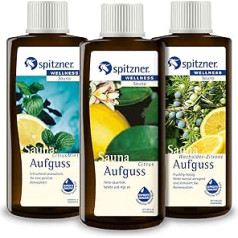 Spitzner Saunaaufguss Set Citrus (3 x 190 ml) – Wellness Sauna, natürliches Saunaöl mit aromatischem Saunaduft Citrus, Citrus-Mint und Wacholder-Zitrone