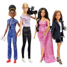 Barbie Professional Set of 4 Dolls and Accessories, Women in the Film Industry with Studio Director, Director, Camerafron, and Movie Star in Extendable Outfits HRG54