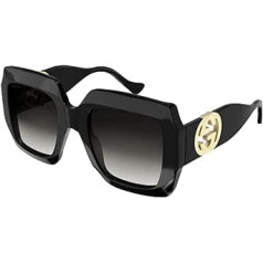 Gucci GG1022S spīdīgi melnas/pelēkas 54/23/140 sieviešu saulesbrilles, spīdīgi melnas/pelēkas.