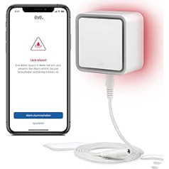 Eve Water Guard viedais ūdens detektors, 2 m sensora kabelis (pagarināms), 100 dB, ūdens signalizācija iPhone, iPad, Apple Watch, Apple HomeKit, Bluetooth, pavediens