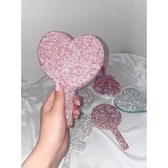 Tishaa Bling Rhinestone Heart zaigojošs roku spogulis, kas lieliski piemērots grima pieskārienam, atrodoties ceļā (rozā)