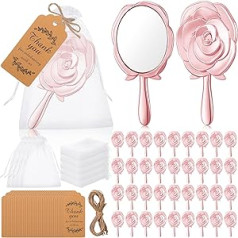 Suzile 36 x Rose Compact Spoguļi Kāzu ballīšu priekšrocībās ietilpst Rose Vintage rokas spogulis un pateicības zīmītes ar baltiem organzas maisiņiem kāzu ballītes viesiem