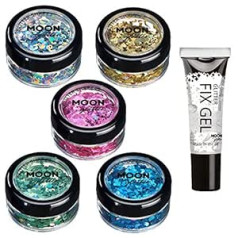 Moon Glitter Голографические формы с лунным блеском — 100% косметические блестки для лица, тела, ногтей, волос и губ — 3 г — набор из 5 цветов