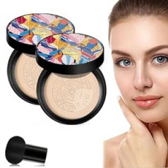 Nnbwlmaee Whalegrass Air Cushion CC krēms, vaļu zāles dekoratīvā kosmētika, sēņu galvas gaisa spilvena CC krēms, BB Cream Foundation grims, vienmērīga ādas toņa grima bāzes gruntējums (dabisks x 2)