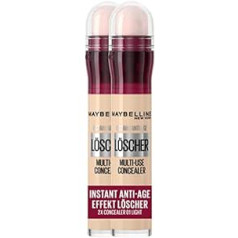 Maybelline New York korektors dubultā iepakojumā, tūlītēja pretnovecošanās efekta korektors, dzēšgumija ar mikrodzēšgumijas aplikatoru, Nr. 01 Light, 2 x 6,8 ml