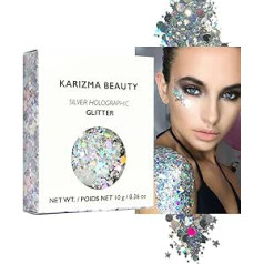 Karizma Chunky Glitter in Silver Holographic // Karizma Beauty Festival Glitter Face Glitter ķermeņa matu kosmētika 10g