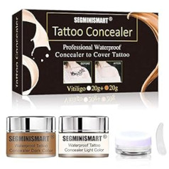 Segminismart Tattoo Cover, Tattoo Concealer, Scar Concealer, Concealer, Tattoo Remover, Professional Waterproof Tattoos Cover Up Concealer Tattoo Scar Moles Vitiligo Set, 20 g + 20 g