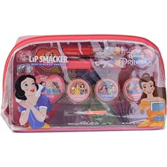 Lūpu Smacker Disney Princess Essential kosmētikas soma, krāsains grima dāvanu komplekts ar lūpu spīdumu, krēmi, kosmētikas aplikatori un aksesuāri