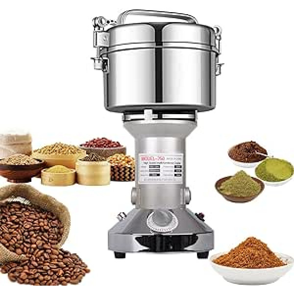 Electric Grain Mill, 750 g, Electric Mill, Stainless Steel Graining Cattle & Commercial Motor, Millstone Mill, Grain with 2000 W 25000 rpm for Nuts/Cereals with Overl