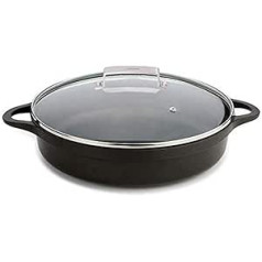 Valira 32 cm Short Induction Compatible Casserole Dish with Lid, Black