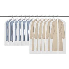 Garment Bags, 12 Pieces 60 x 100 cm/120 cm, Breathable Suit Bag Covers with Zipper, PEVA Clothing Cover Bags for Coats, Garment Bags, Waterproof, Mothproof Garment Bags