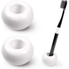 Ceramic Toothbrush Holder, Mini Toothbrush Holder Handmade Bathroom Vanity Countertop Automatic Drain Suitable for Regular/Electric Toothbrushes 2 Pack (White)