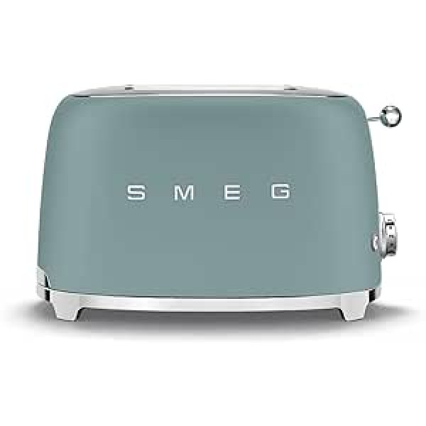 SMEG, 2x2 TSF01EGMEU Toaster, 2 Compartments for 2 Slices, 6 Gold Plating Levels, Heating Function, Defrost and Bagel, Automatic Bread Transfer, Collection Drawer, 950W, Emerald