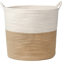 Laundry/Storage Basket, Cotton Rope Laundry Hamper, Braided Basket, Baby Toy Storage Container with Handle, for Living Room, Children’s Room, Bathroom