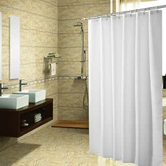 ANAZOZ Shower Curtain, White, 80 x 200 cm, Bath Curtain, Washable, Anti-Mould, Polyester Shower Curtains with Eyelets and Rings
