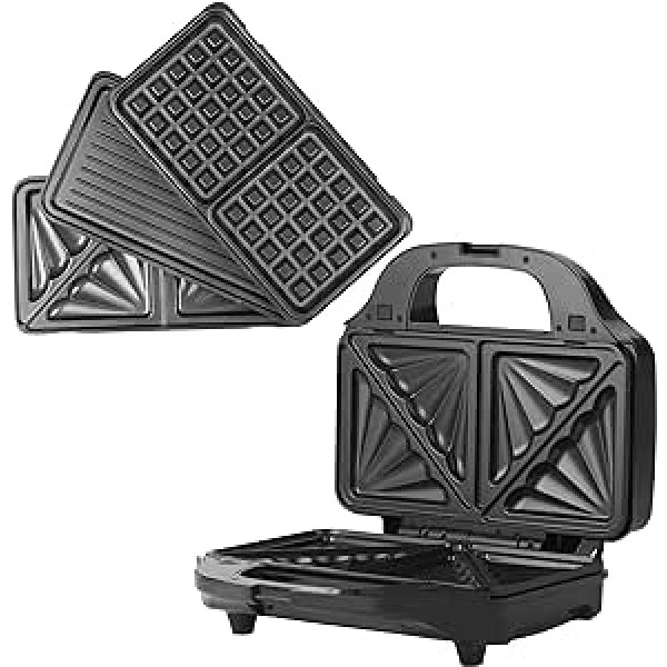 Petra PT2143TVDEEU7 XL Multigrill Contact Grill 3-in-1, Waffle Iron Removable Plates, Non-Stick Coating, Easy to Clean 28.5 cm Panini Plate, Sandwich Toaster, Breakfast/Lunch, 900 W