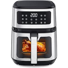 5L Air Fryer with Viewing Window, Deep Fryer Hot Air with Fast Air Circulation, 8-in-1 Compact Air Fryer with One-Touch Control, Digital Tempered Glass Display, Quiet, 1200 W